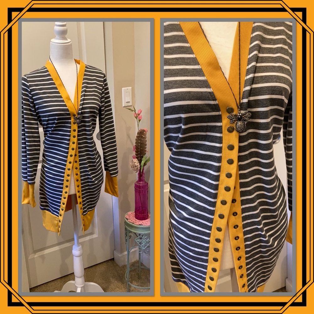 Striped Colorblock Longline Snap Cardigan.